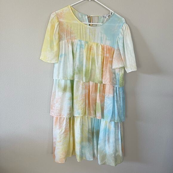 English Factory Pastel Tie Dye Tiered Ruffle Dress (M) - Picture 2 of 11